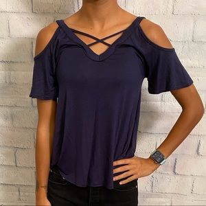 Navy cold shoulder tee